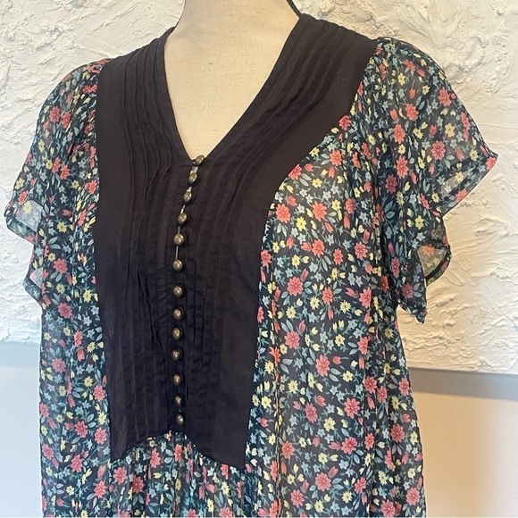 FP One Free People Women Floral Sheer Boho Mini Dress Tunic Sz XS / Small - Picture 3 of 9